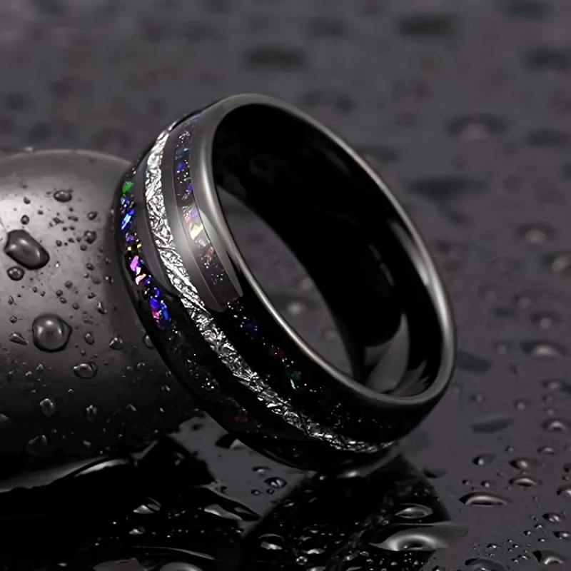 Galaxy Shimmer Inlay Stainless Steel Ring - Unisex Accessory